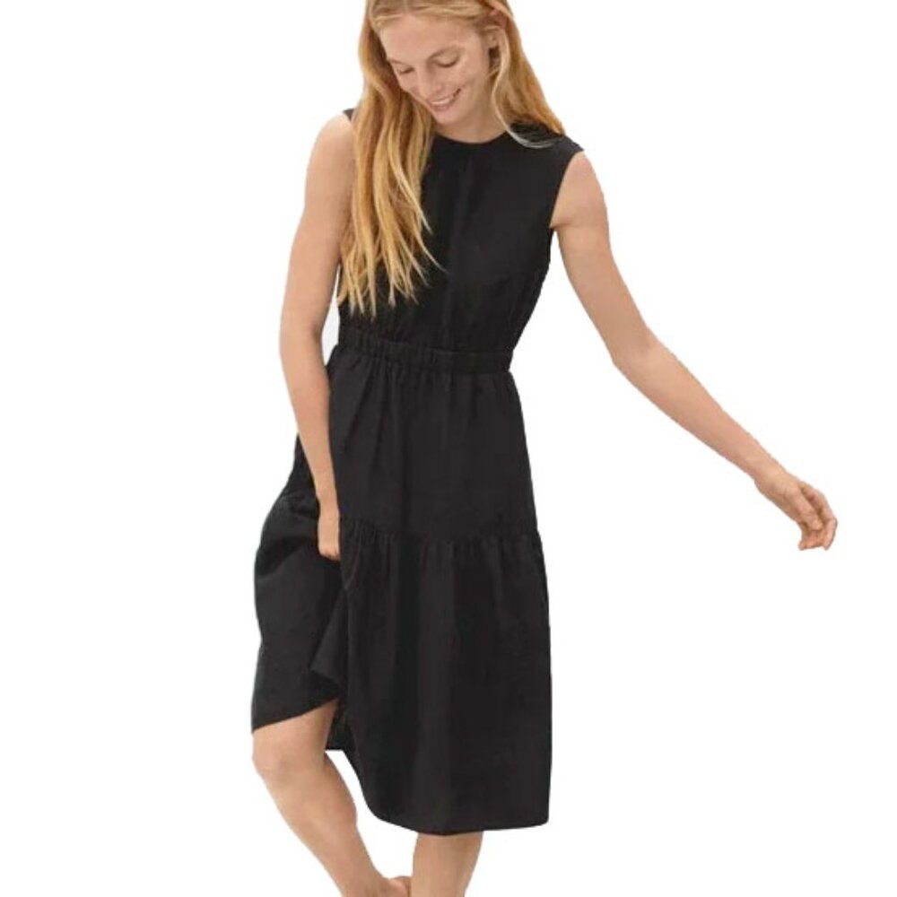 NWT $88 Everlane The Linen Open Back Dress 0 Tiered Black